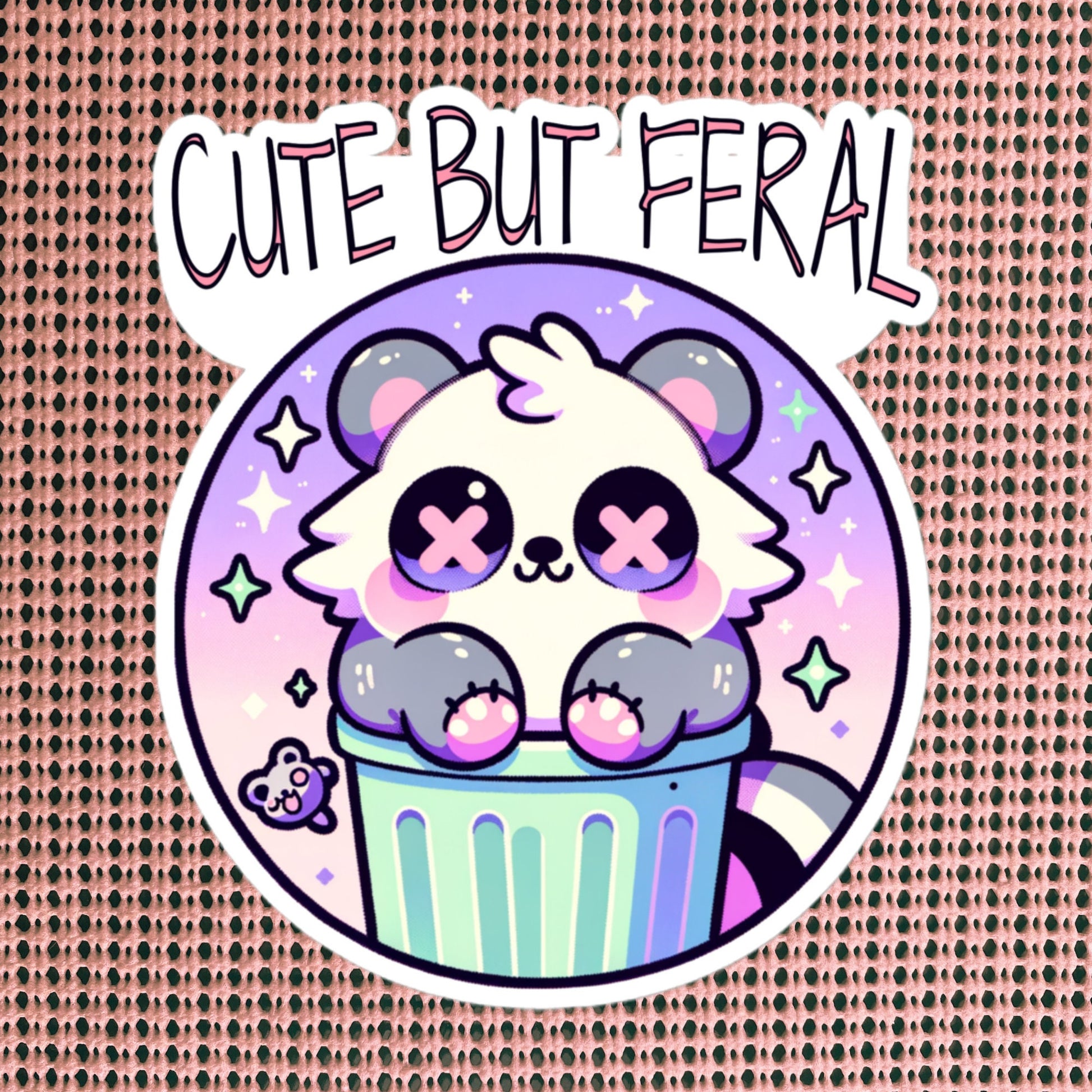 Weirdcore Pastel Goth Grunge Cute Raccoon Sticker Cute But Feral Vinyl Waterproof Sticker Weird Stuff Oddcore Gift
