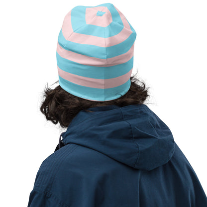 Weirdcore Pastel Goth Grunge Raccoon & Opossum Striped Beanie, Whimsical Wasteland Oddcore Beanie Hat