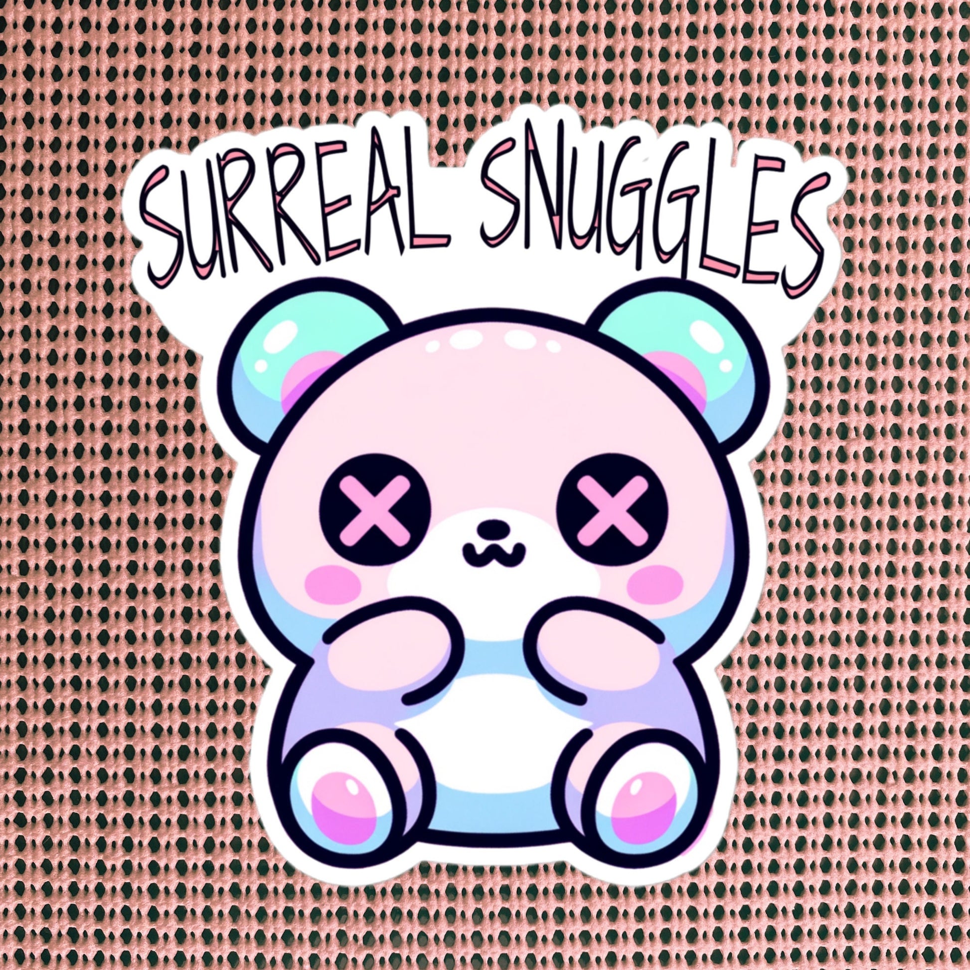 Weirdcore Pastel Goth Grunge Cute Trippy Bear Sticker Surreal Snuggles Vinyl Waterproof Sticker Weird Stuff Oddcore Gift
