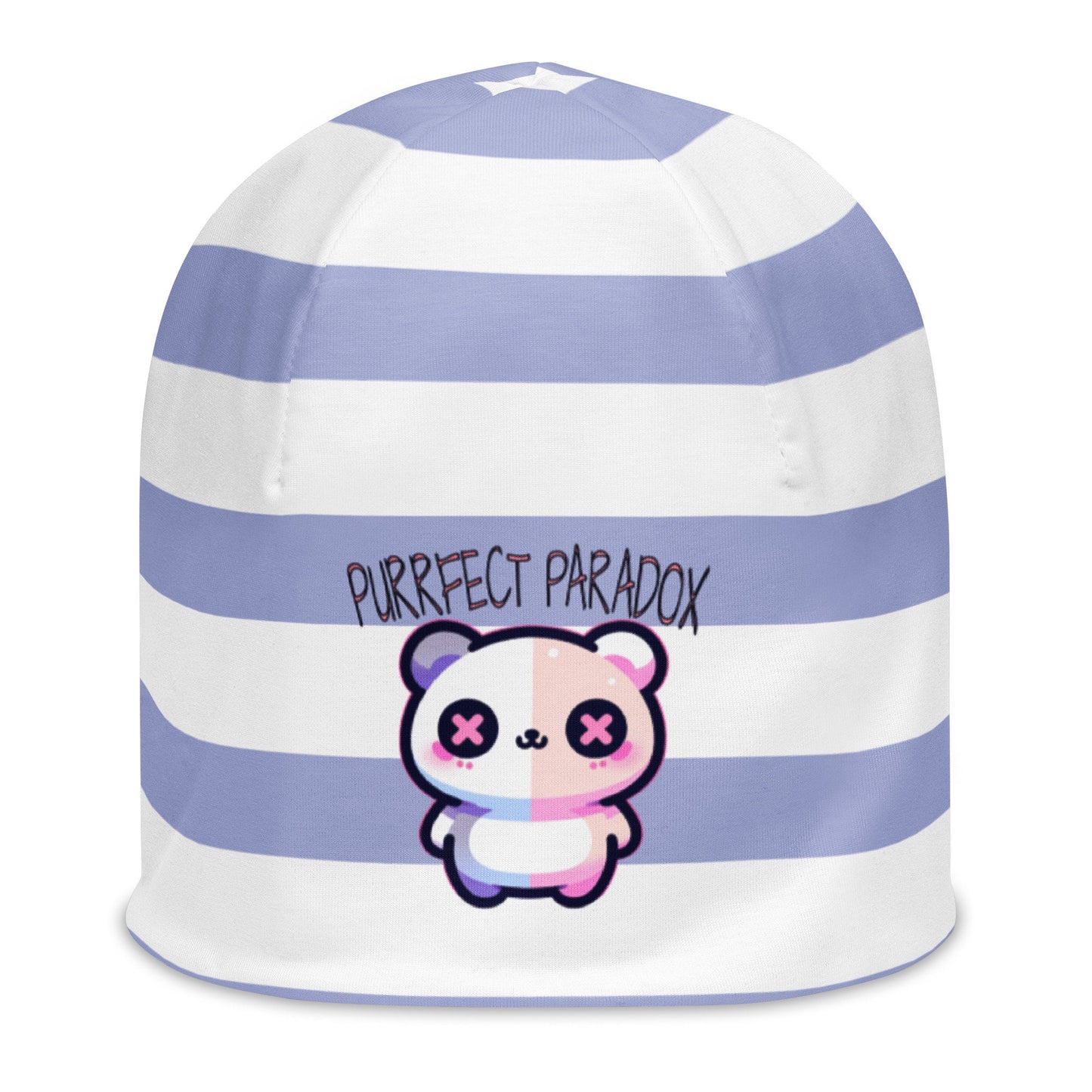 Weirdcore Pastel Goth Grunge Cute Cat Striped Beanie, Purrfect Paradox Oddcore Beanie Hat
