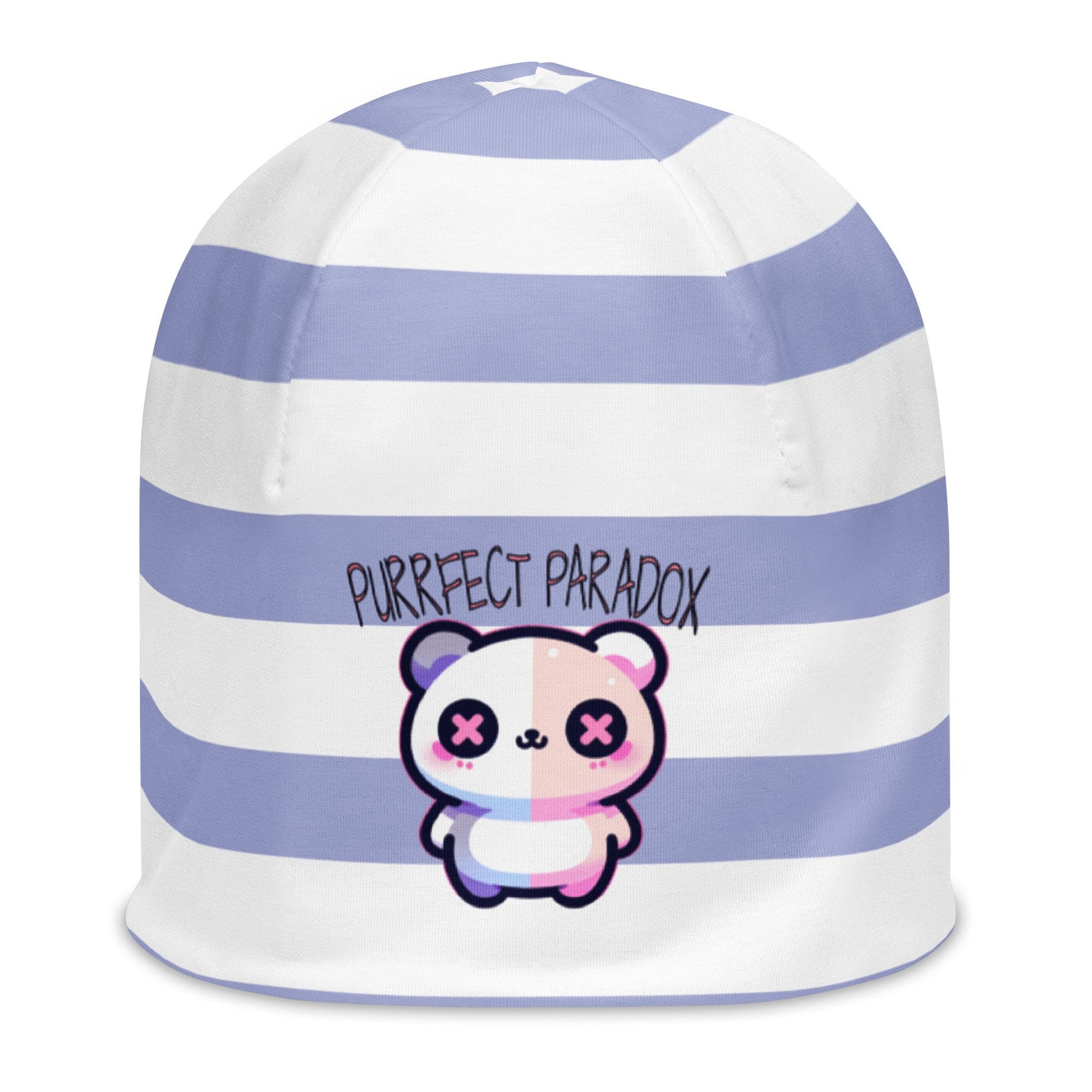 Weirdcore Pastel Goth Grunge Cute Cat Striped Beanie, Purrfect Paradox Oddcore Beanie Hat