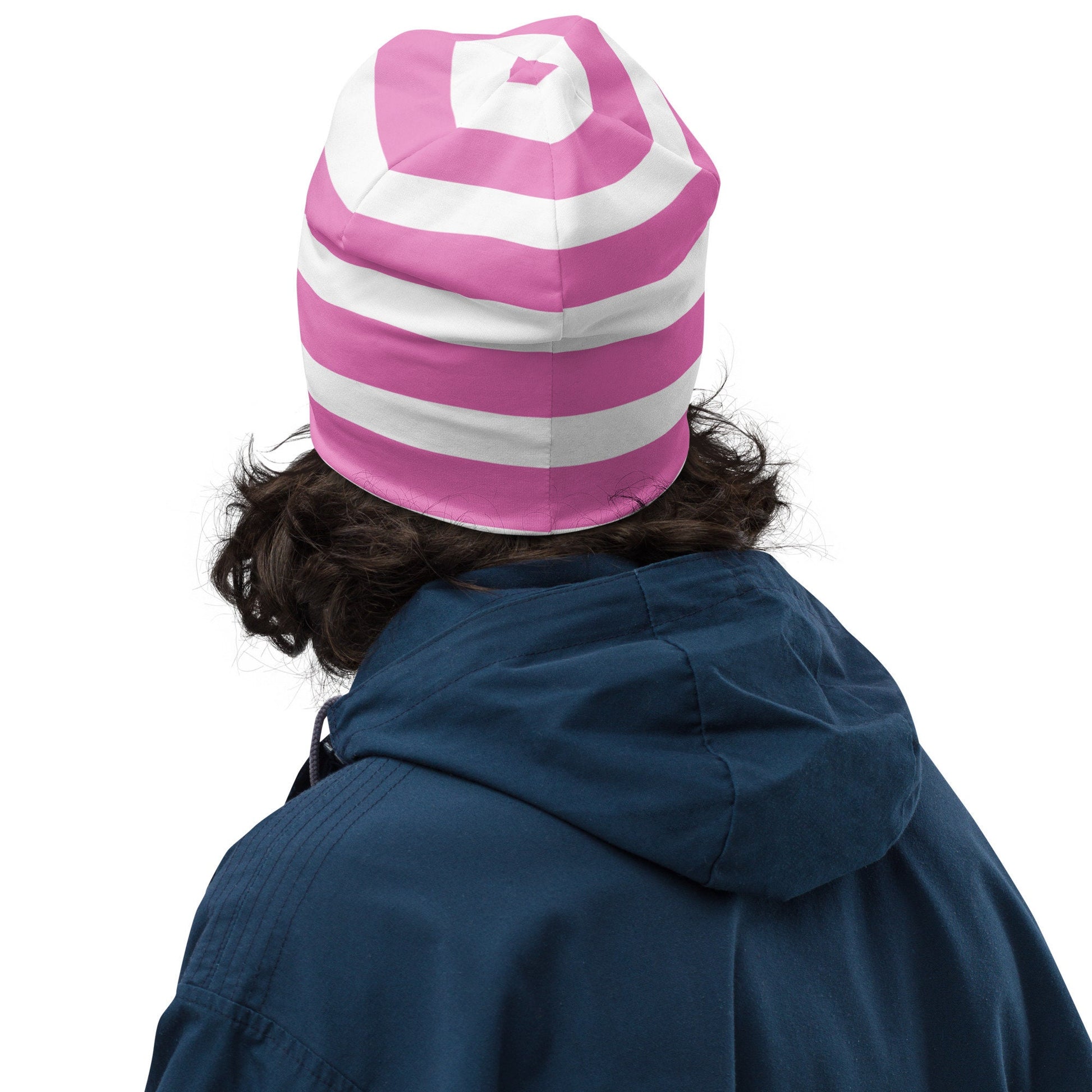 Weirdcore Pastel Goth Grunge Cute Platypus Striped Beanie, Cotton Candy Chaos Oddcore Beanie Hat