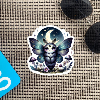 Cute Pastel Goth Chubby Luna Moth Sticker, Weirdcore Whimsigoth Original Art Vinyl Sticker