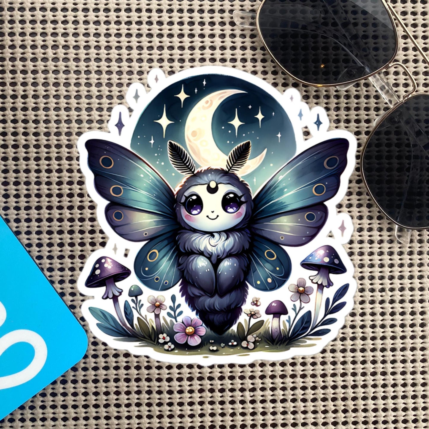 Cute Pastel Goth Chubby Luna Moth Sticker, Weirdcore Whimsigoth Original Art Vinyl Sticker