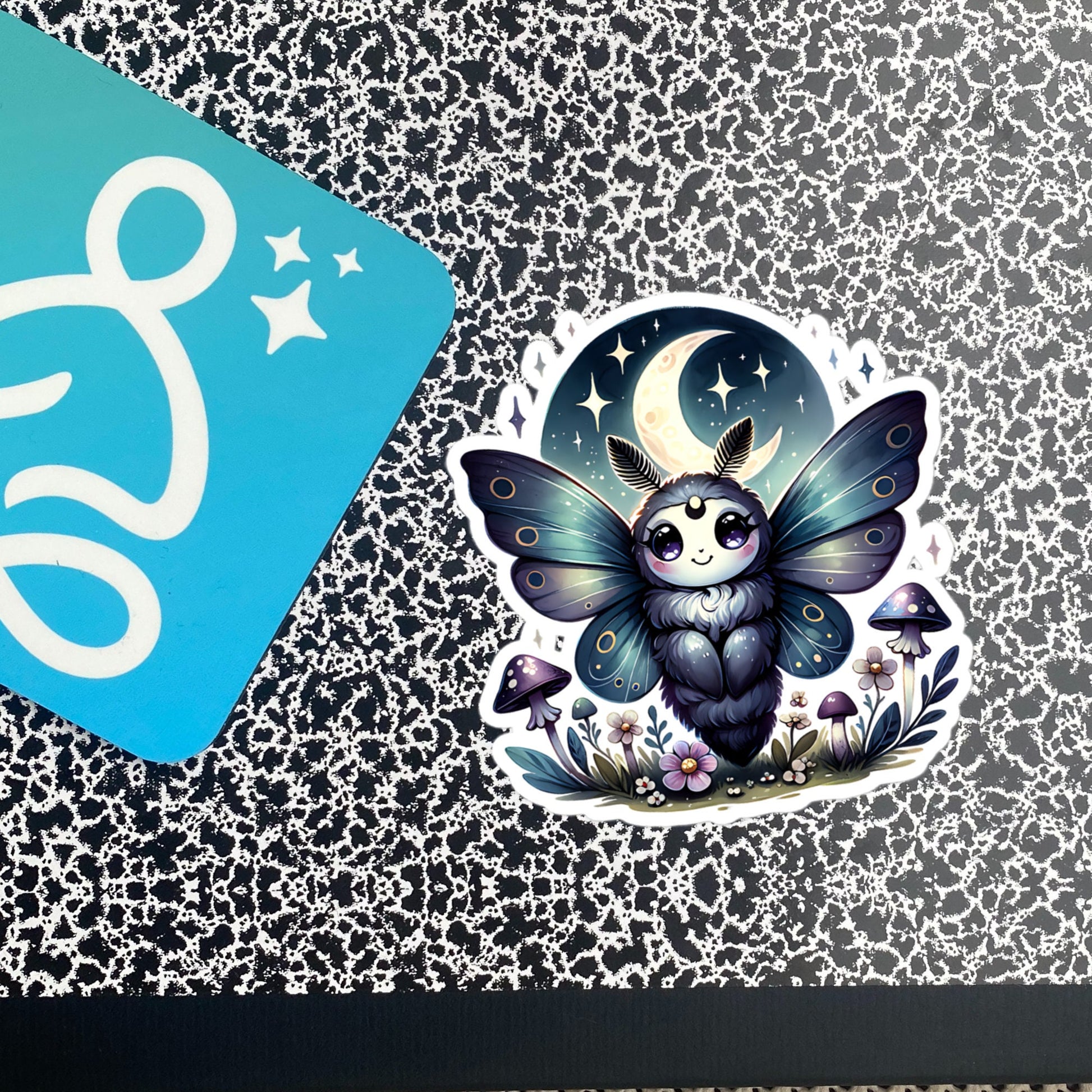 Cute Pastel Goth Chubby Luna Moth Sticker, Weirdcore Whimsigoth Original Art Vinyl Sticker