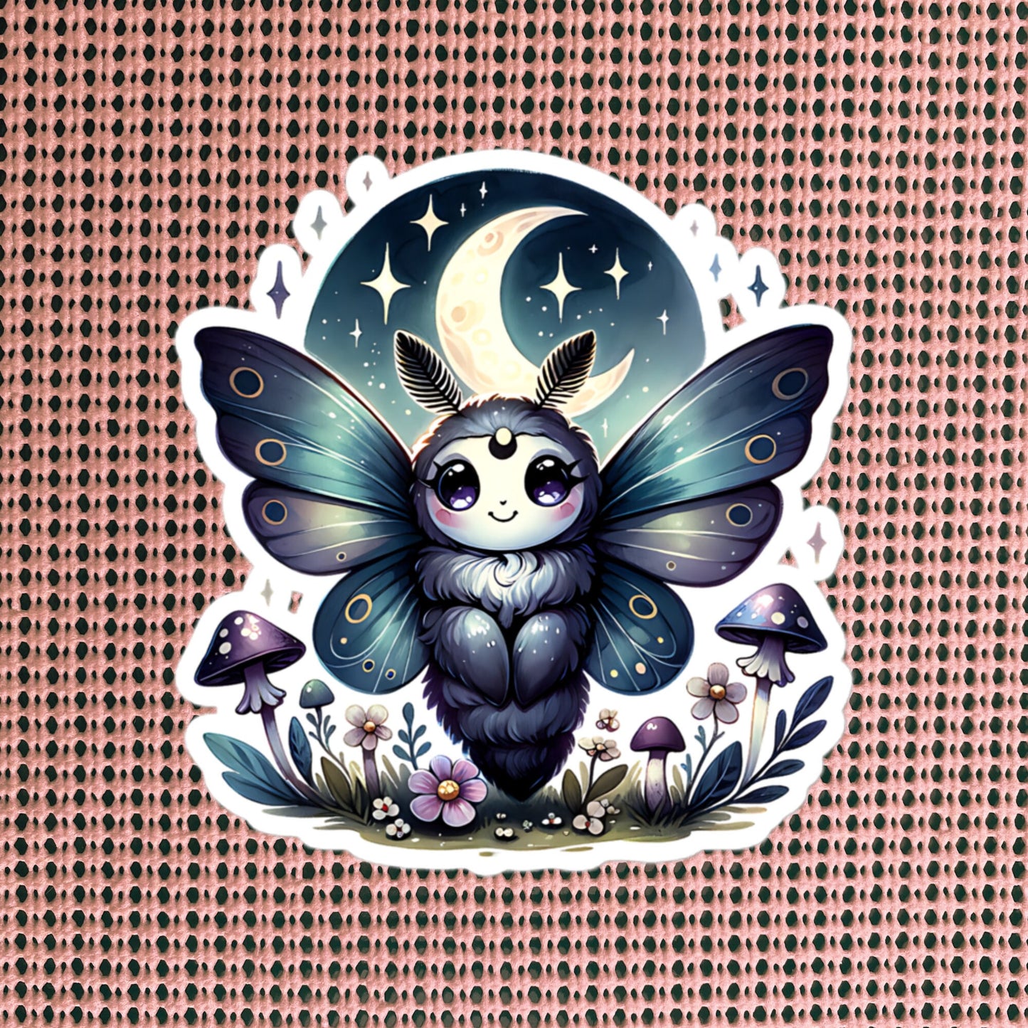 Cute Pastel Goth Chubby Luna Moth Sticker, Weirdcore Whimsigoth Original Art Vinyl Sticker