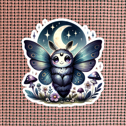 Cute Pastel Goth Chubby Luna Moth Sticker, Weirdcore Whimsigoth Original Art Vinyl Sticker
