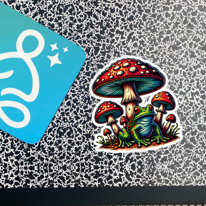 Weirdcore Trippy Mushrooms Frog Sticker WhimsiGoth Original Art Sticker Gift