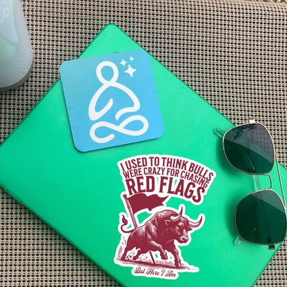 Funny Relationship Meme Vinyl Sticker, I Used to Think Bulls Were Crazy for Chasing Red Flags, But Here I Am Sticker, Fun Gag Gift