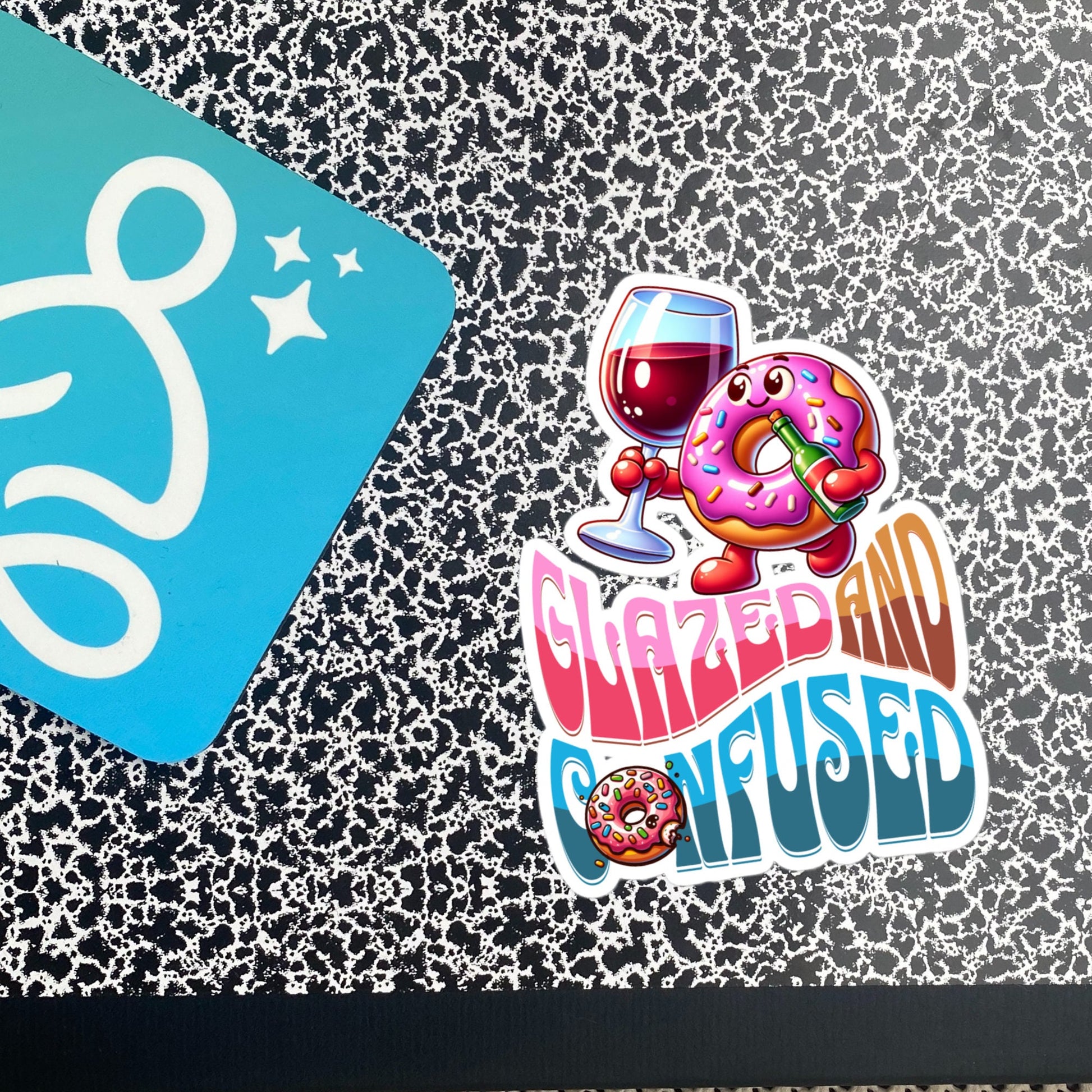 Glazed And Confused Funny Cute Pastel Sticker, Wine and Donut Sticker, Sassy Unique Gift, Original Design