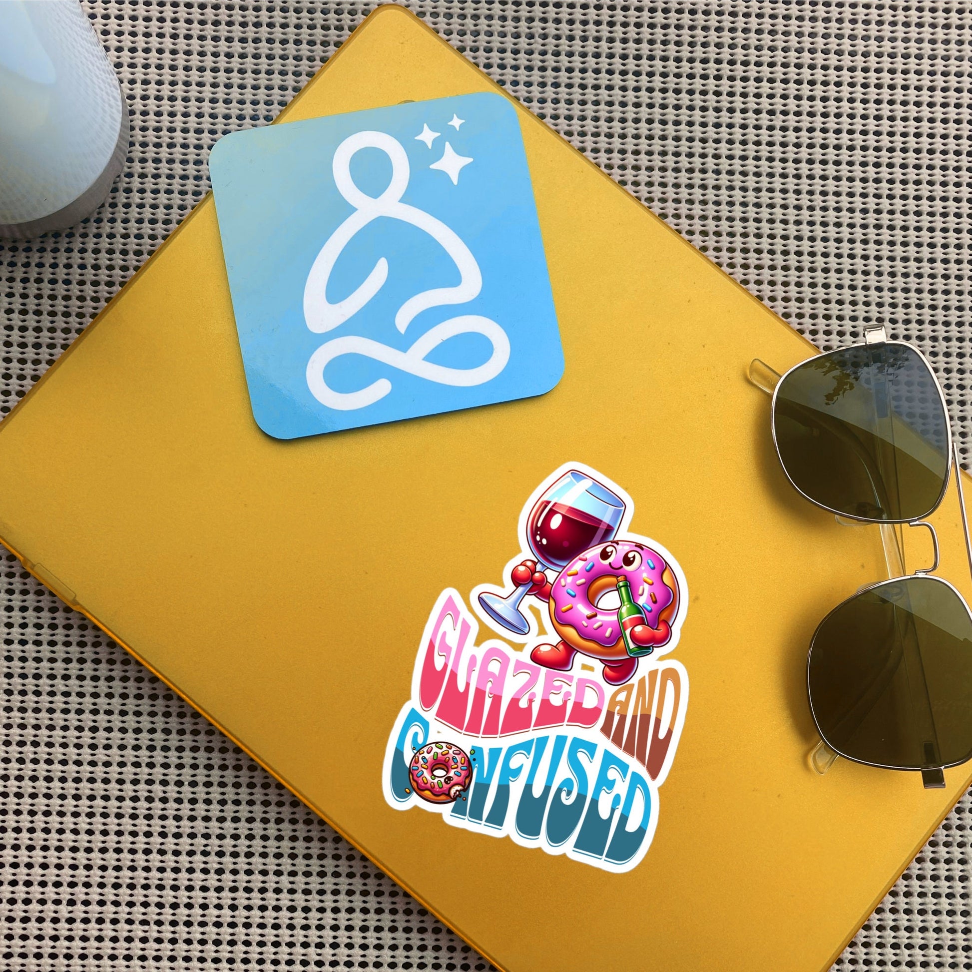 Glazed And Confused Funny Cute Pastel Sticker, Wine and Donut Sticker, Sassy Unique Gift, Original Design