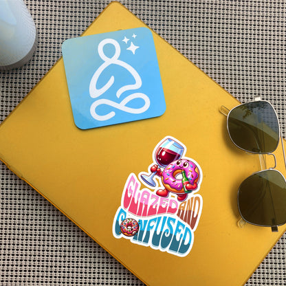 Glazed And Confused Funny Cute Pastel Sticker, Wine and Donut Sticker, Sassy Unique Gift, Original Design