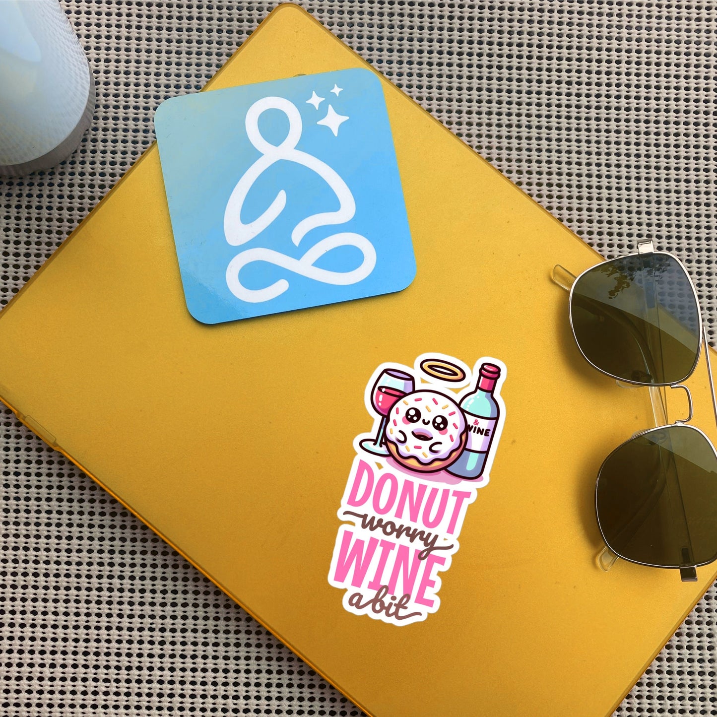 Cute Donut Worry Wine A Bit Vinyl Sticker, Original Design, Unique Gift , Cutecore Art, Pastel Sticker