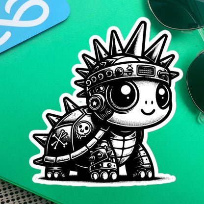 Punkrock SteamPunk Cyborg Turtle Vinyl Sticker, Weirdcore Weird Stuff Fun Durable Sticker