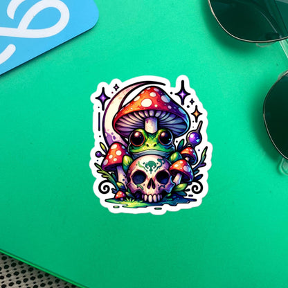 Whimsigoth Weirdcore Frog Mushroom Skull Vinyl Sticker, for Car, Bumper, Scrapbooking, Skateboards, or Crafts