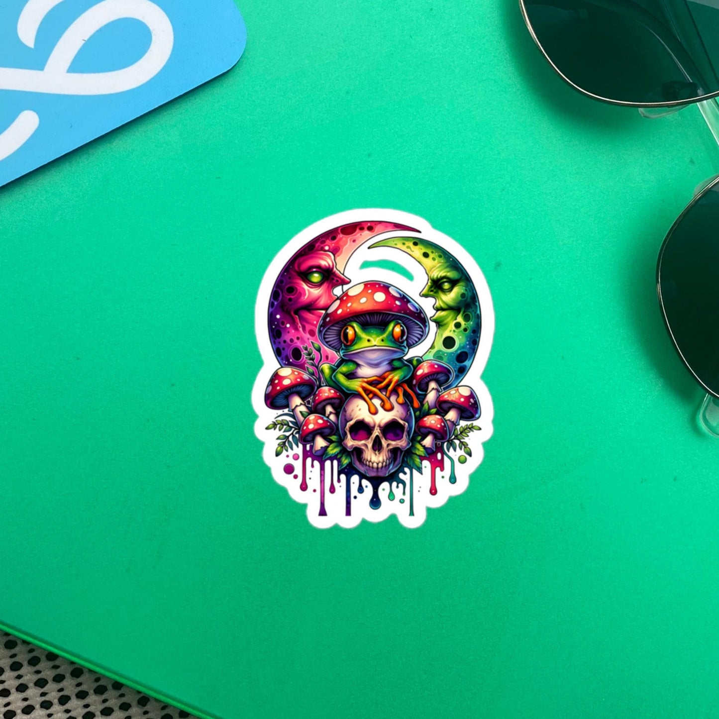 Drippy Trippy Frog Skull Mushroom Original Art Vinyl Sticker for Car, Bumper, Scrapbooking, Skateboards, or Crafts