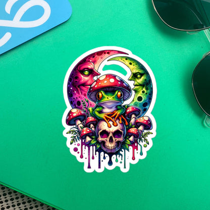 Drippy Trippy Frog Skull Mushroom Original Art Vinyl Sticker for Car, Bumper, Scrapbooking, Skateboards, or Crafts