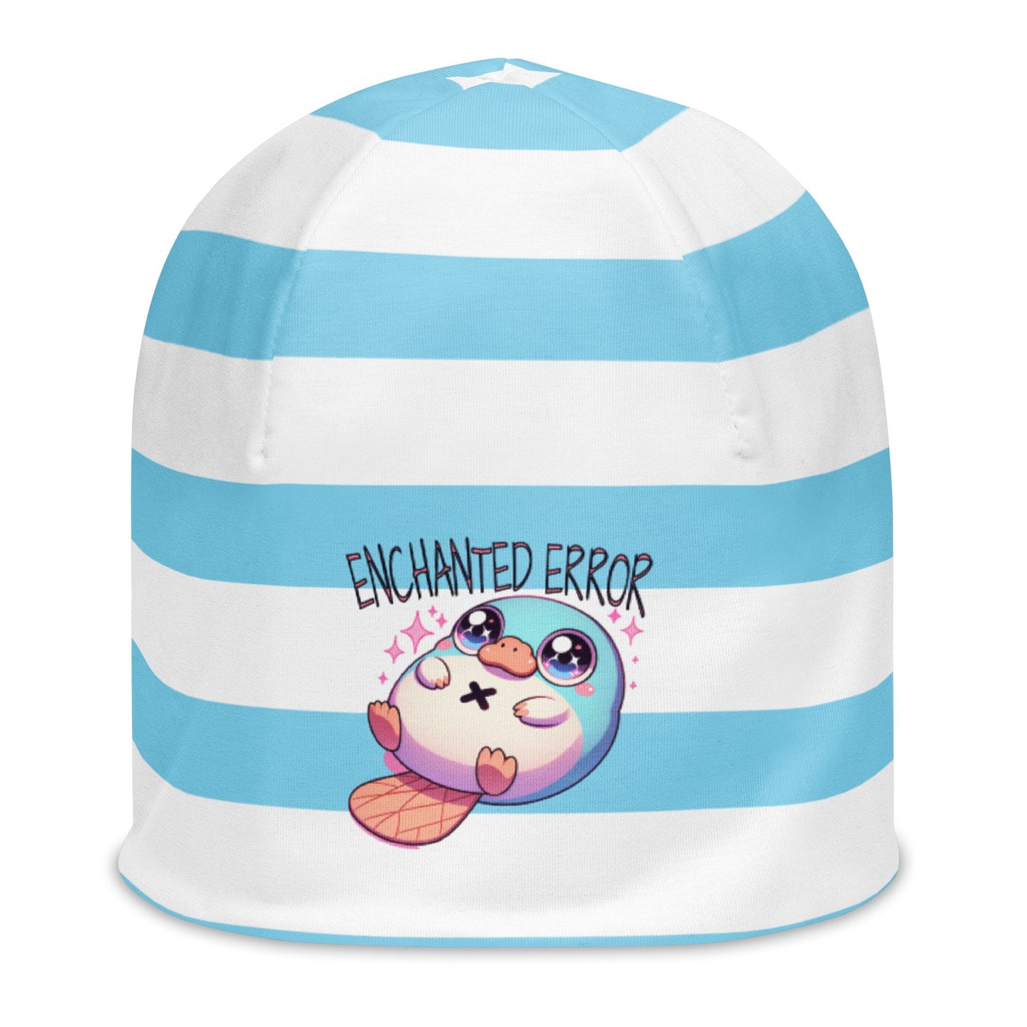 Cute Weirdcore Pastel Goth Grunge Platypus Striped Beanie, Enchanted Error Oddcore Beanie Hat
