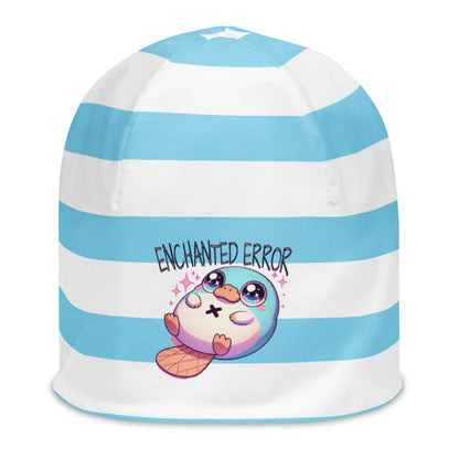 Cute Weirdcore Pastel Goth Grunge Platypus Striped Beanie, Enchanted Error Oddcore Beanie Hat