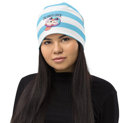 Cute Weirdcore Pastel Goth Grunge Platypus Striped Beanie, Enchanted Error Oddcore Beanie Hat