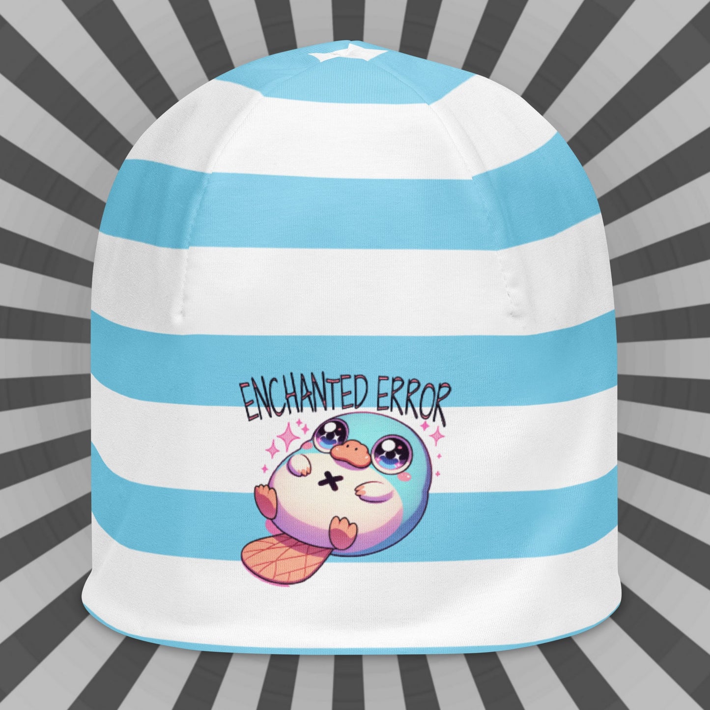 Cute Weirdcore Pastel Goth Grunge Platypus Striped Beanie, Enchanted Error Oddcore Beanie Hat