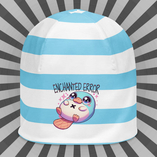 Cute Weirdcore Pastel Goth Grunge Platypus Striped Beanie, Enchanted Error Oddcore Beanie Hat
