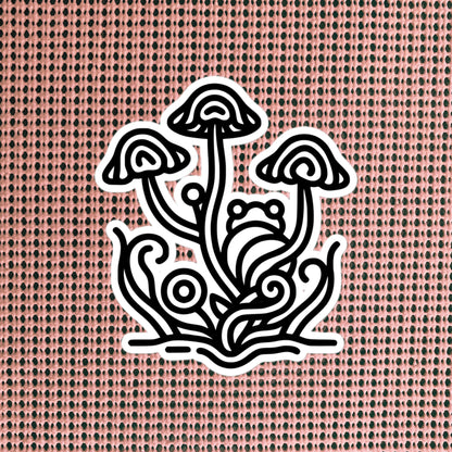 Whimsical Tribal Frog Mushrooms Vinyl Sticker, for Car, Bumper, Scrapbooking, Skateboards, or Crafts
