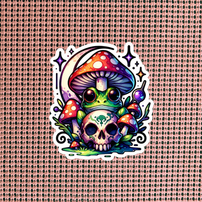 Whimsigoth Weirdcore Frog Mushroom Skull Vinyl Sticker, for Car, Bumper, Scrapbooking, Skateboards, or Crafts