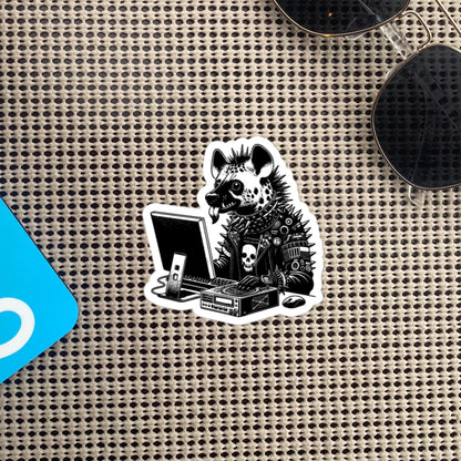 Punk Rock Hyena on Computer Sticker, Cyberpunk Hyena with Tech Sticker, Weirdcore Weird Stuff, Original Steampunk Warcore Art