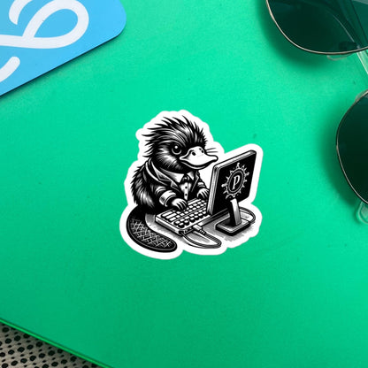 Punk Rock Platypus on Computer Sticker, Cyberpunk Platypus with Tech Sticker, Weirdcore Weird Stuff, Original Steampunk Warcore Art