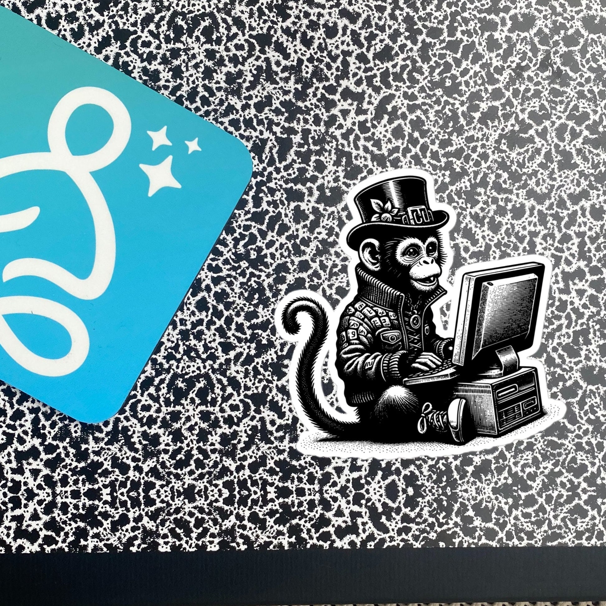 Punk Rock Monkey on Computer Sticker, Cyberpunk Chimp with Tech Sticker, Weirdcore Weird Stuff, Original Steampunk Art Unique Gift