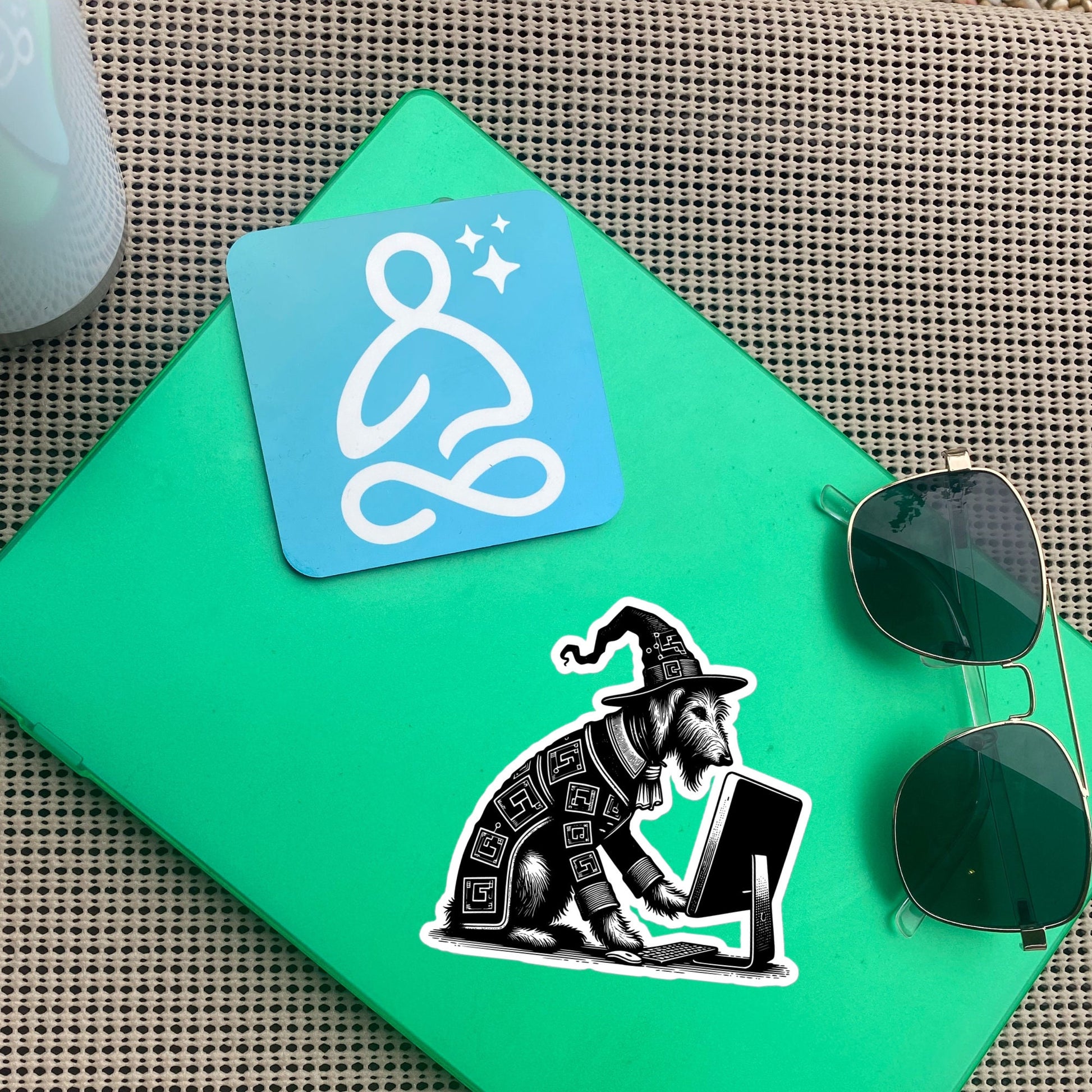 Punk Rock Irish Wolfhound on Computer Sticker, Cyberpunk Dog with Tech Sticker, Weirdcore Weird Stuff, Original Steampunk Art Unique Gift