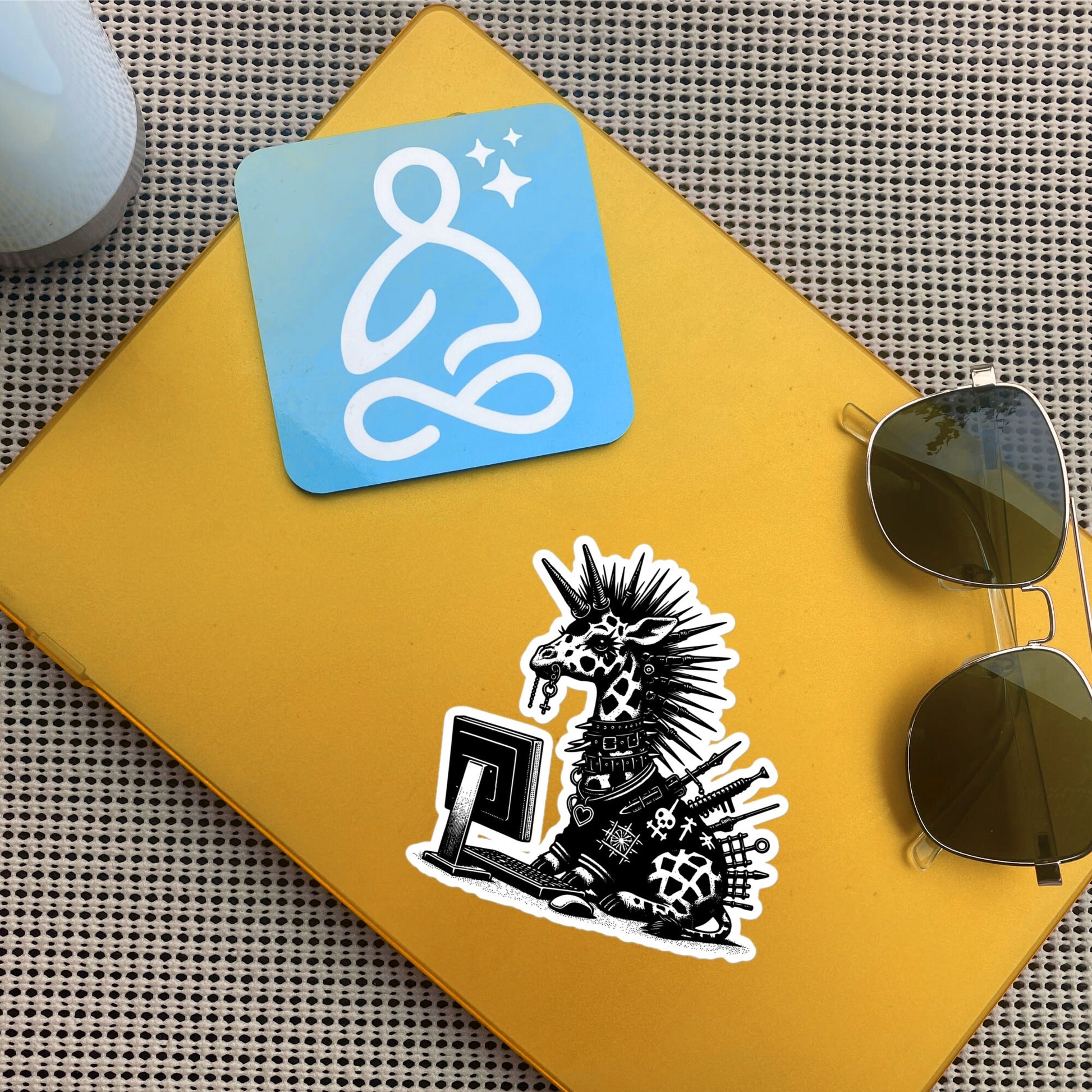 Punk Rock Giraffe on Computer Sticker, Cyberpunk Giraffe with Tech Sticker, Weirdcore Weird Stuff, Original Steampunk Warcore Art