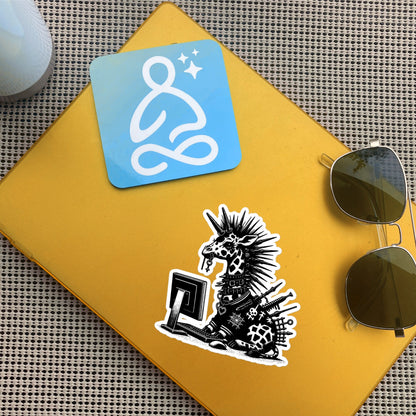 Punk Rock Giraffe on Computer Sticker, Cyberpunk Giraffe with Tech Sticker, Weirdcore Weird Stuff, Original Steampunk Warcore Art