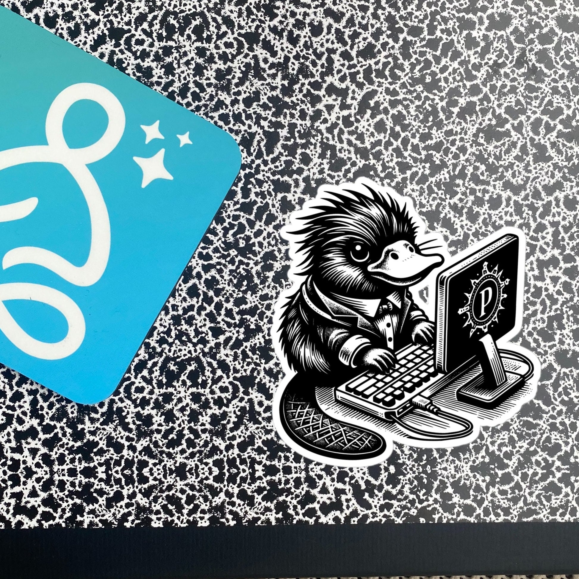 Punk Rock Platypus on Computer Sticker, Cyberpunk Platypus with Tech Sticker, Weirdcore Weird Stuff, Original Steampunk Warcore Art