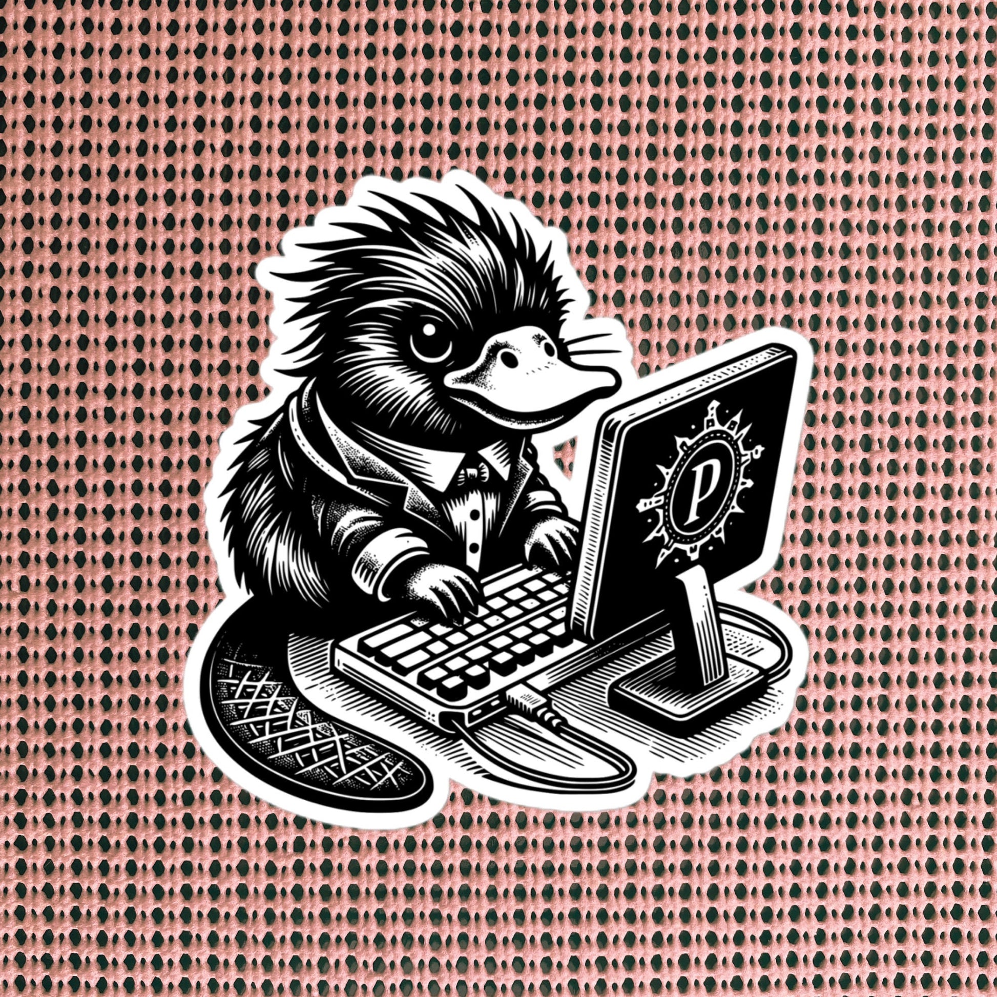 Punk Rock Platypus on Computer Sticker, Cyberpunk Platypus with Tech Sticker, Weirdcore Weird Stuff, Original Steampunk Warcore Art