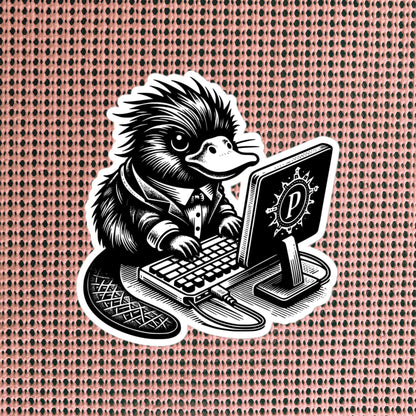 Punk Rock Platypus on Computer Sticker, Cyberpunk Platypus with Tech Sticker, Weirdcore Weird Stuff, Original Steampunk Warcore Art