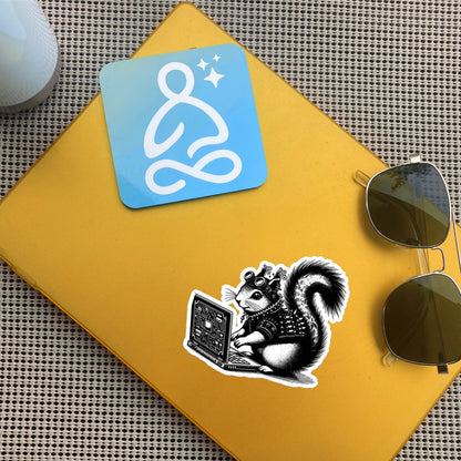 Punk Rock Squirrel on Computer Sticker, Cyberpunk Squirrel with Tech Sticker, Weirdcore Weird Stuff, Original Steampunk Warcore Art
