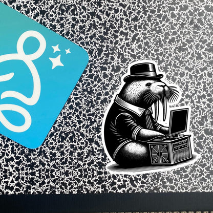 Punk Rock Walrus on Computer Sticker, Cyberpunk Walrus with Tech Sticker, Weirdcore Weird Stuff, Original Steampunk Warcore Art
