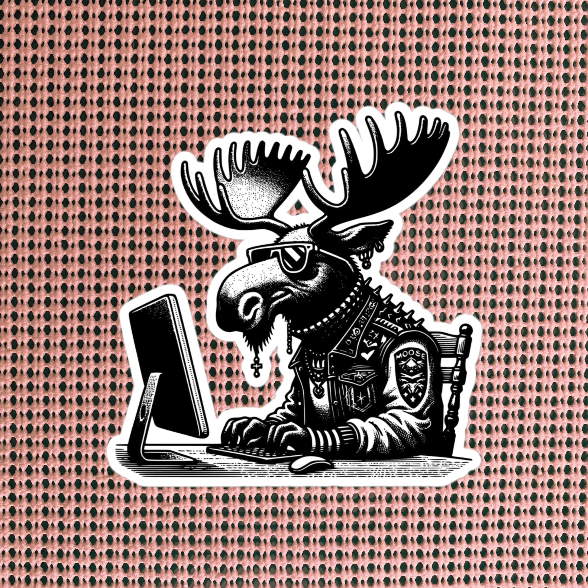 Punk Rock Moose on Computer Sticker, Cyberpunk Moose with Tech Sticker, Weirdcore Weird Stuff, Original Steampunk Warcore Art