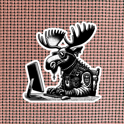 Punk Rock Moose on Computer Sticker, Cyberpunk Moose with Tech Sticker, Weirdcore Weird Stuff, Original Steampunk Warcore Art
