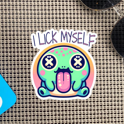 Weirdcore Trippy Pastel Goth River Toad I Lick Myself Waterproof Vinyl Sticker