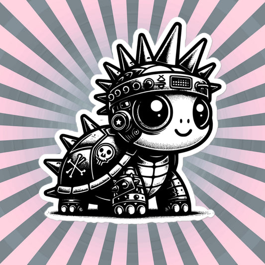 Punkrock SteamPunk Cyborg Turtle Vinyl Sticker, Weirdcore Weird Stuff Fun Durable Sticker