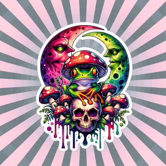 Drippy Trippy Frog Skull Mushroom Original Art Vinyl Sticker for Car, Bumper, Scrapbooking, Skateboards, or Crafts