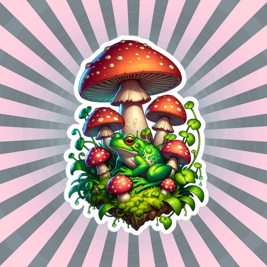 Dreamcore Mushroom Frog Vinyl Sticker, Colorful Weird Stuff Sticker for Car, Scrapbooking, Skateboards, or Crafts