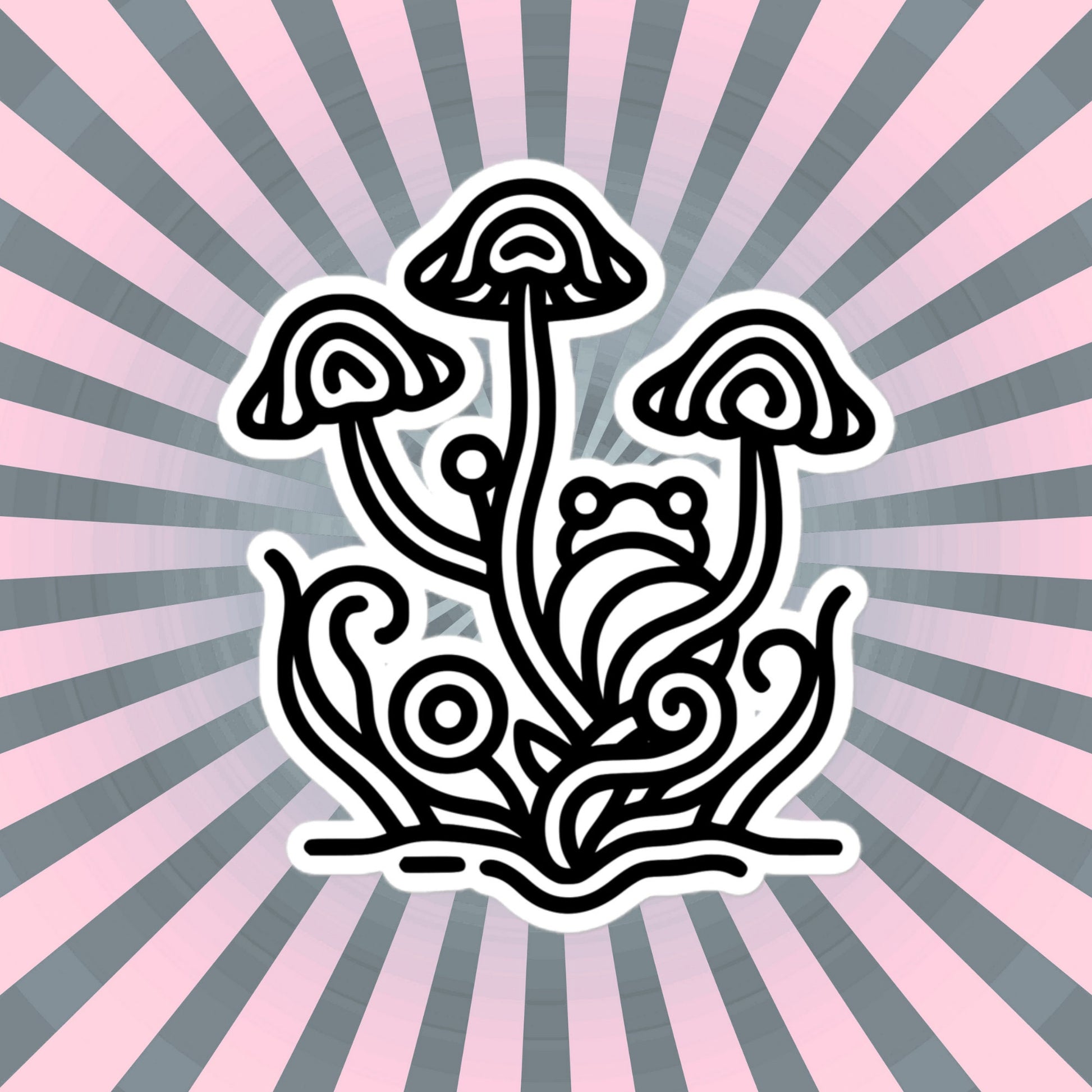 Whimsical Tribal Frog Mushrooms Vinyl Sticker, for Car, Bumper, Scrapbooking, Skateboards, or Crafts