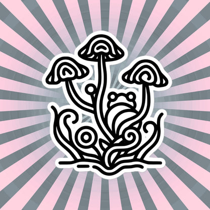 Whimsical Tribal Frog Mushrooms Vinyl Sticker, for Car, Bumper, Scrapbooking, Skateboards, or Crafts