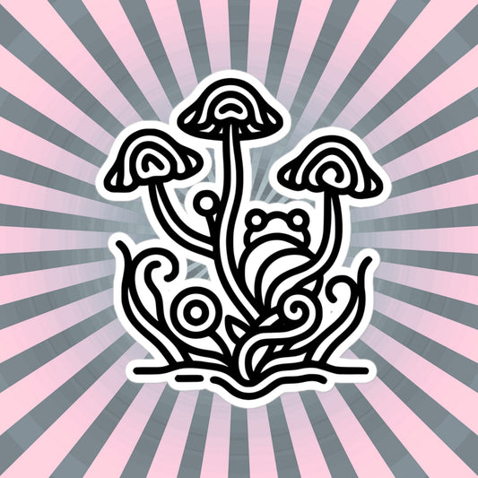 Whimsical Tribal Frog Mushrooms Vinyl Sticker, for Car, Bumper, Scrapbooking, Skateboards, or Crafts