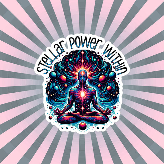 Mantra Yoga Power Vinyl Sticker Stellar Power Within Meditation Lotus Nebula Sticker