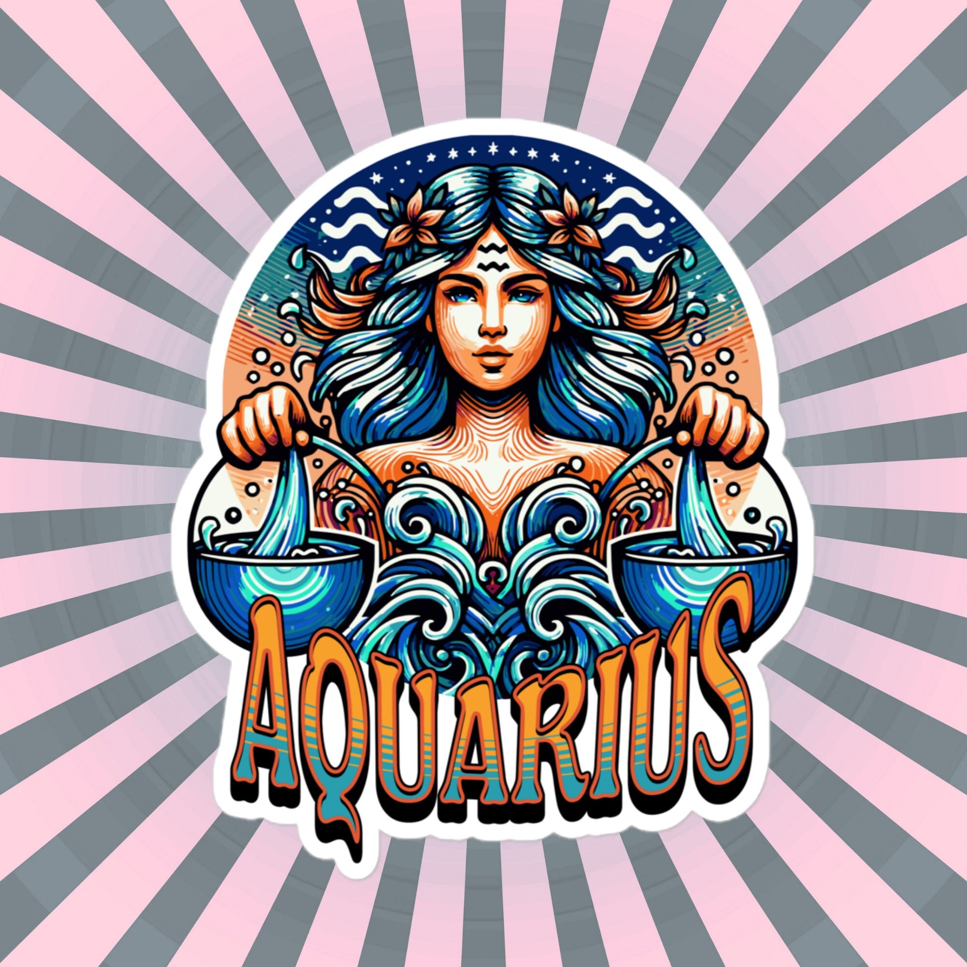 Aquarius Flash Sticker, Zodiac Sign Sticker, Horoscope Custom Aquarius Sticker, Multiple Sizes, Unique Gift